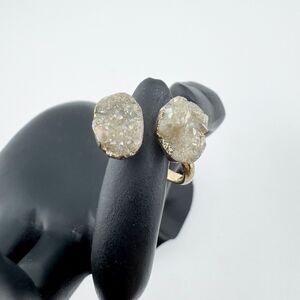 Vintage Raw Druzy Ring Double Stone Gold Tone Statement Crystal Rock Healing